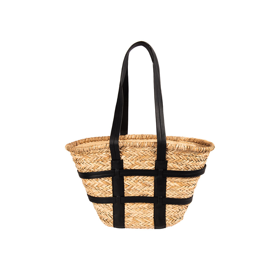 Ψάθινη τσάντα με μαύρες λεπτομέρειες